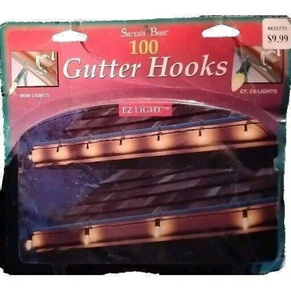 Vntg Christmas Light Gutter Hook Clips for String mini or C7 C9 100 Santa's Best